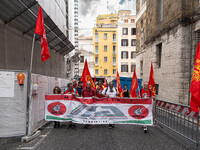 Italian bus industry workers rally in front of the Enterprises & Made in Italy Ministry to protest against the factory relocation from Bolog...