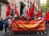 Italian bus industry workers rally in front of the Enterprises & Made in Italy Ministry to protest against the factory relocation from Bolog...