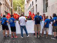 Italian bus industry workers rally in front of the Enterprises & Made in Italy Ministry to protest against the factory relocation from Bolog...