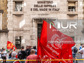 Italian bus industry workers rally in front of the Enterprises & Made in Italy Ministry to protest against the factory relocation from Bolog...