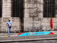 Italian bus industry workers rally in front of the Enterprises & Made in Italy Ministry to protest against the factory relocation from Bolog...