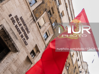 Italian bus industry workers rally in front of the Enterprises & Made in Italy Ministry to protest against the factory relocation from Bolog...