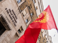 Italian bus industry workers rally in front of the Enterprises & Made in Italy Ministry to protest against the factory relocation from Bolog...