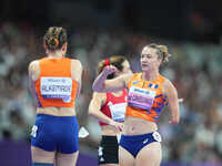 Marlene Van Gansewinkel of Netherlands celebrates winning silver in Women's 200m - T64 Final during the Paris 2024 Paralympic Games at Stade...