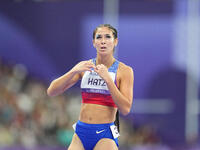 B Hatz of United States of America celebrates winning silver in Women's 200m - T64 Final during the Paris 2024 Paralympic Games at Stade de...