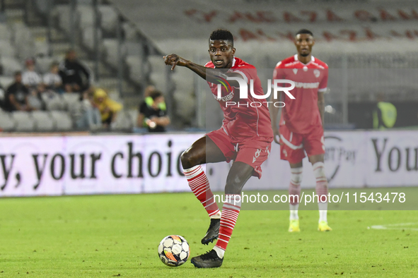 Eddy Gnahore plays during Universitatea Cluj vs. Dinamo Bucuresti at Cluj Arena in Cluj-Napoca, Romania, on September 2, 2024. 