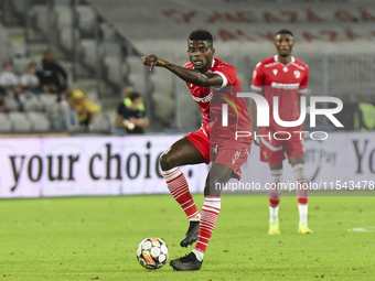 Eddy Gnahore plays during Universitatea Cluj vs. Dinamo Bucuresti at Cluj Arena in Cluj-Napoca, Romania, on September 2, 2024. (