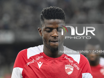 Eddy Gnahore participates in the Universitatea Cluj vs. Dinamo Bucuresti match at Cluj Arena in Cluj-Napoca, Romania, on September 2, 2024 (