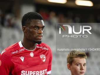 Eddy Gnahore participates in the Universitatea Cluj vs. Dinamo Bucuresti match at Cluj Arena in Cluj-Napoca, Romania, on September 2, 2024 (