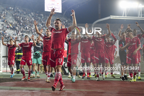 Players of FC Dinamo during Universitatea Cluj vs. Dinamo Bucuresti at Cluj Arena in Cluj-Napoca, Romania, on September 2, 2024 