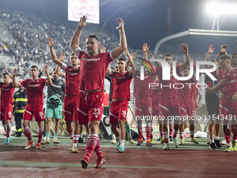 Players of FC Dinamo during Universitatea Cluj vs. Dinamo Bucuresti at Cluj Arena in Cluj-Napoca, Romania, on September 2, 2024 (