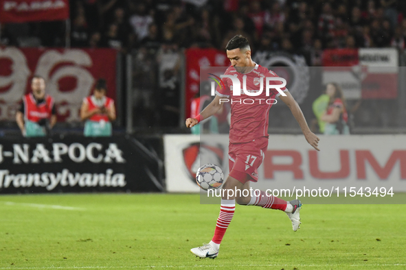 Georgi Milanov is in action during Universitatea Cluj vs. Dinamo Bucuresti at Cluj Arena in Cluj-Napoca, Romania, on September 2, 2024 