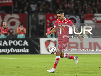 Georgi Milanov is in action during Universitatea Cluj vs. Dinamo Bucuresti at Cluj Arena in Cluj-Napoca, Romania, on September 2, 2024 (