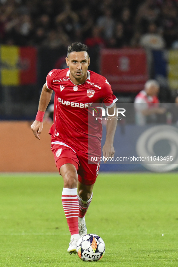 Georgi Milanov is in action during Universitatea Cluj vs. Dinamo Bucuresti at Cluj Arena in Cluj-Napoca, Romania, on September 2, 2024 