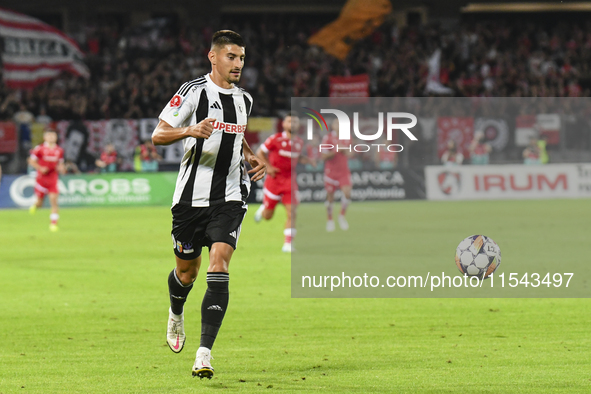 Iulian Cristea is in action during Universitatea Cluj vs. Dinamo Bucuresti at Cluj Arena in Cluj-Napoca, Romania, on September 2, 2024. 