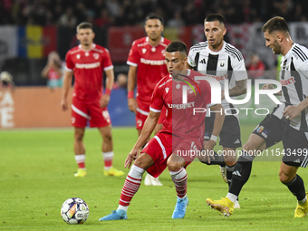 Catalin Cirjan is in action during Universitatea Cluj vs. Dinamo Bucuresti at Cluj Arena in Cluj-Napoca, Romania, on September 2, 2024. (