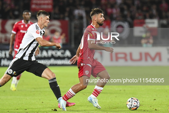 Antonio Bordusanu is in action during Universitatea Cluj vs. Dinamo Bucuresti at Cluj Arena in Cluj-Napoca, Romania, on September 2, 2024. 