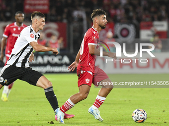 Antonio Bordusanu is in action during Universitatea Cluj vs. Dinamo Bucuresti at Cluj Arena in Cluj-Napoca, Romania, on September 2, 2024. (