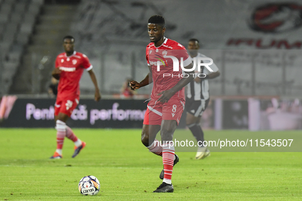 Eddy Gnahore plays during Universitatea Cluj vs. Dinamo Bucuresti at Cluj Arena in Cluj-Napoca, Romania, on September 2, 2024. 