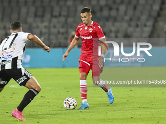 Catalin Cirjan is in action during Universitatea Cluj vs. Dinamo Bucuresti at Cluj Arena in Cluj-Napoca, Romania, on September 2, 2024. (