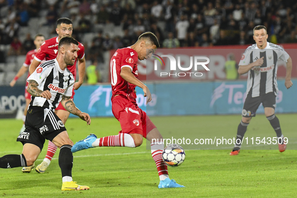 Catalin Cirjan is in action during Universitatea Cluj vs. Dinamo Bucuresti at Cluj Arena in Cluj-Napoca, Romania, on September 2, 2024. 