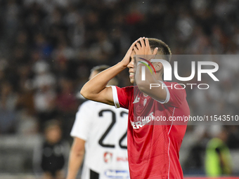 Catalin Cirjan reacts during Universitatea Cluj vs. Dinamo Bucuresti at Cluj Arena in Cluj-Napoca, Romania, on September 2, 2024 (