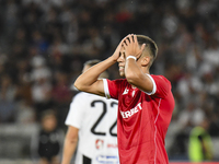 Catalin Cirjan reacts during Universitatea Cluj vs. Dinamo Bucuresti at Cluj Arena in Cluj-Napoca, Romania, on September 2, 2024 (