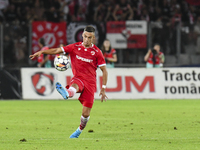 Catalin Cirjan is in action during Universitatea Cluj vs. Dinamo Bucuresti at Cluj Arena in Cluj-Napoca, Romania, on September 2, 2024. (