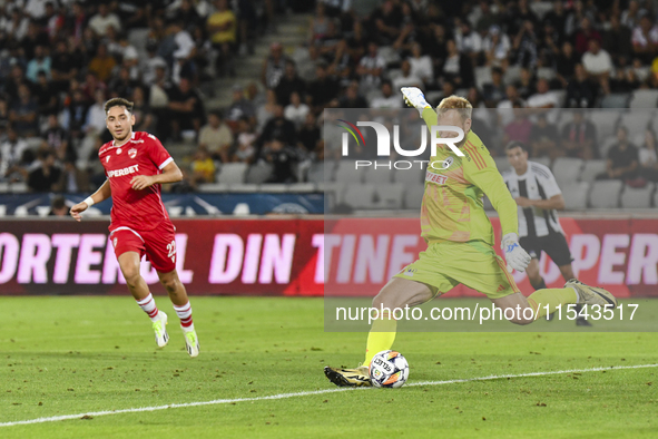 Edvinas Gertmonas is in action during Universitatea Cluj vs. Dinamo Bucuresti at Cluj Arena in Cluj-Napoca, Romania, on September 2, 2024. 