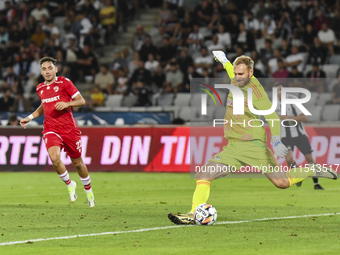 Edvinas Gertmonas is in action during Universitatea Cluj vs. Dinamo Bucuresti at Cluj Arena in Cluj-Napoca, Romania, on September 2, 2024. (