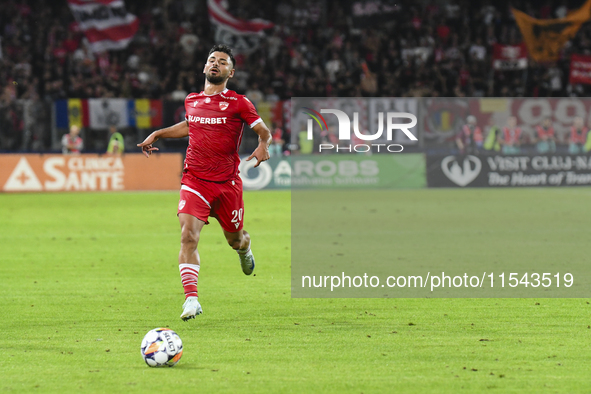 Antonio Bordusanu is in action during Universitatea Cluj vs. Dinamo Bucuresti at Cluj Arena in Cluj-Napoca, Romania, on September 2, 2024. 