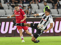 Ahmed Bani is in action during Universitatea Cluj vs. Dinamo Bucuresti at Cluj Arena in Cluj-Napoca, Romania, on September 2, 2024. (