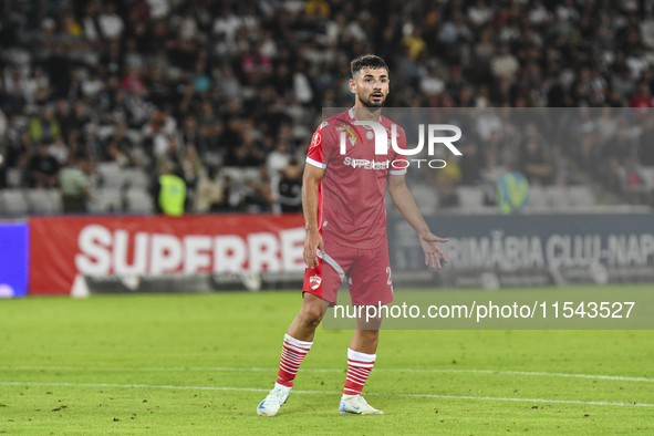 Antonio Bordusanu is in action during Universitatea Cluj vs. Dinamo Bucuresti at Cluj Arena in Cluj-Napoca, Romania, on September 2, 2024. 