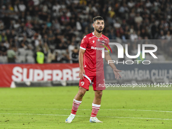 Antonio Bordusanu is in action during Universitatea Cluj vs. Dinamo Bucuresti at Cluj Arena in Cluj-Napoca, Romania, on September 2, 2024. (