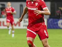 Astrit Selmani is in action during Universitatea Cluj vs. Dinamo Bucuresti at Cluj Arena in Cluj-Napoca, Romania, on September 2, 2024 (