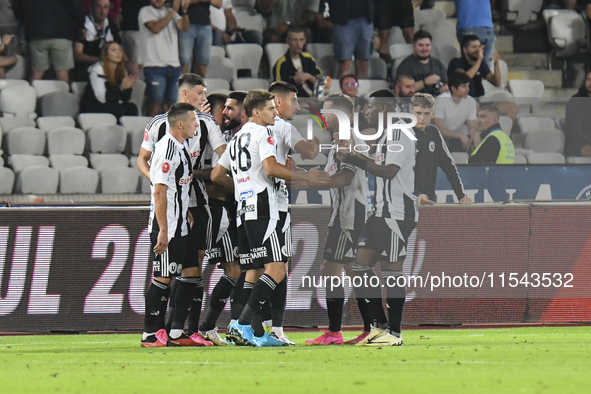 Players of U Cluj during Universitatea Cluj vs. Dinamo Bucuresti at Cluj Arena in Cluj-Napoca, Romania, on September 2, 2024 