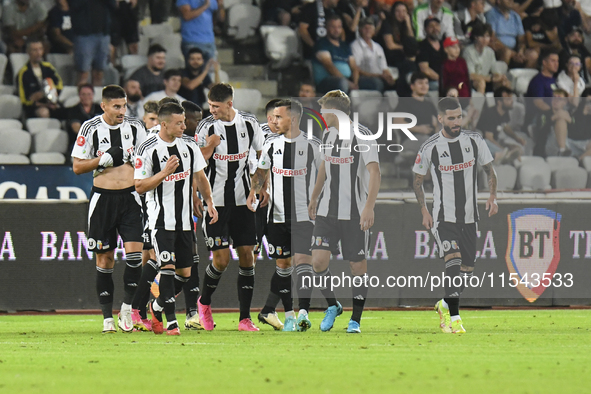 Players of U Cluj during Universitatea Cluj vs. Dinamo Bucuresti at Cluj Arena in Cluj-Napoca, Romania, on September 2, 2024 