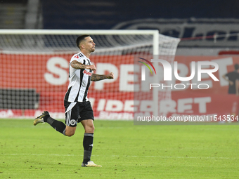 Ovidiu Bic celebrates during Universitatea Cluj vs. Dinamo Bucuresti at Cluj Arena in Cluj-Napoca, Romania, on September 2, 2024 (