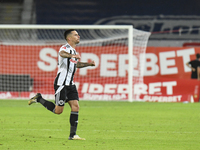 Ovidiu Bic celebrates during Universitatea Cluj vs. Dinamo Bucuresti at Cluj Arena in Cluj-Napoca, Romania, on September 2, 2024 (