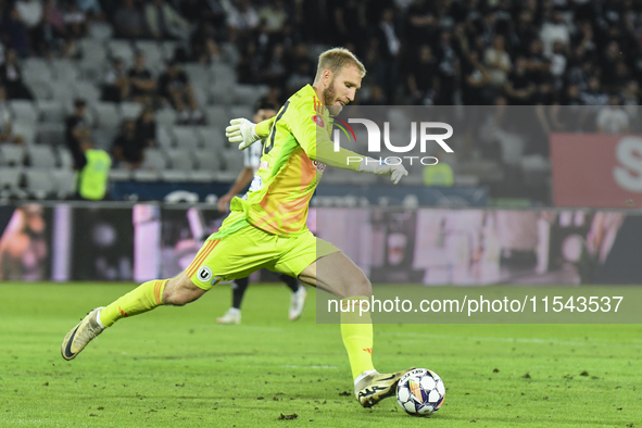 Edvinas Gertmonas is in action during Universitatea Cluj vs. Dinamo Bucuresti at Cluj Arena in Cluj-Napoca, Romania, on September 2, 2024. 