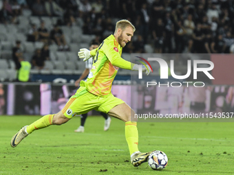 Edvinas Gertmonas is in action during Universitatea Cluj vs. Dinamo Bucuresti at Cluj Arena in Cluj-Napoca, Romania, on September 2, 2024. (