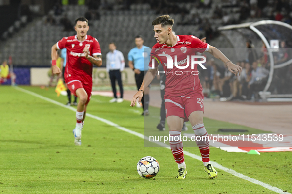 Adrian Caragea is in action during the Universitatea Cluj vs. Dinamo Bucuresti match at Cluj Arena in Cluj-Napoca, Romania, on September 2,...