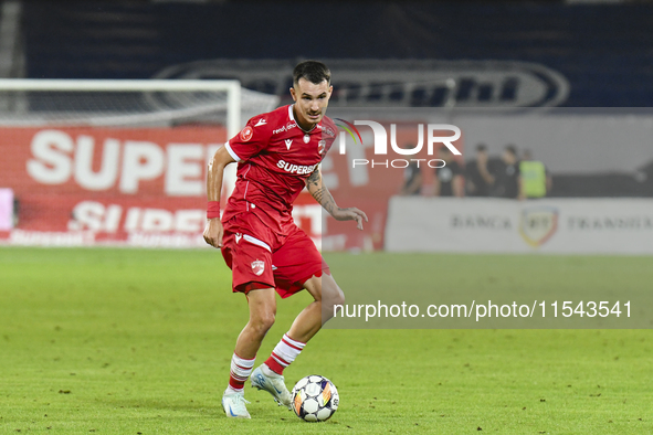 Raul Oprut is in action during Universitatea Cluj vs. Dinamo Bucuresti at Cluj Arena in Cluj-Napoca, Romania, on September 2, 2024 