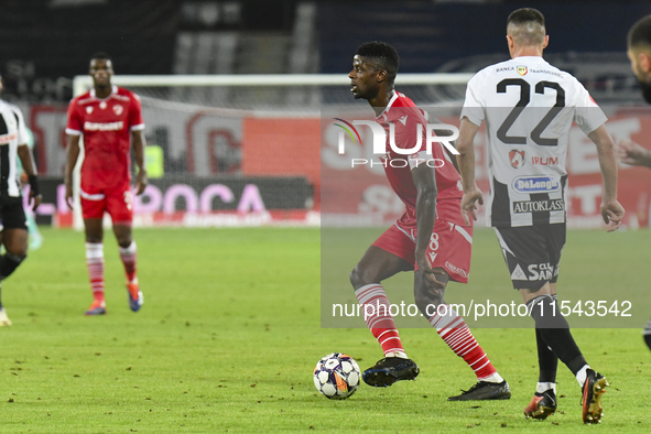 Eddy Gnahore plays during Universitatea Cluj vs. Dinamo Bucuresti at Cluj Arena in Cluj-Napoca, Romania, on September 2, 2024. 