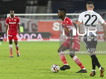 Eddy Gnahore plays during Universitatea Cluj vs. Dinamo Bucuresti at Cluj Arena in Cluj-Napoca, Romania, on September 2, 2024. (