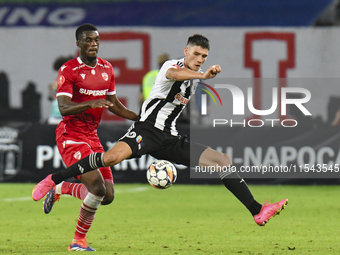 Vladislav Blanuta plays during Universitatea Cluj vs. Dinamo Bucuresti at Cluj Arena in Cluj-Napoca, Romania, on September 2, 2024 (