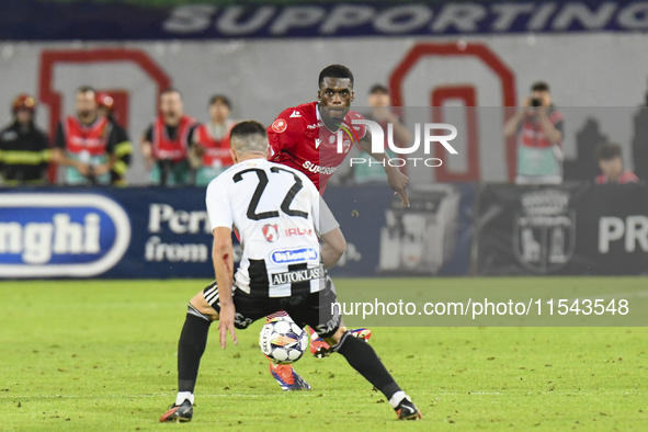 Eddy Gnahore plays during Universitatea Cluj vs. Dinamo Bucuresti at Cluj Arena in Cluj-Napoca, Romania, on September 2, 2024. 