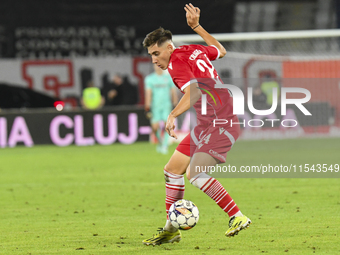 Adrian Caragea is in action during the Universitatea Cluj vs. Dinamo Bucuresti match at Cluj Arena in Cluj-Napoca, Romania, on September 2,...