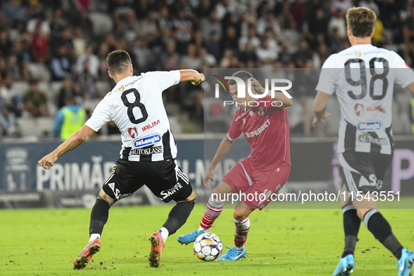 Catalin Cirjan is in action during Universitatea Cluj vs. Dinamo Bucuresti at Cluj Arena in Cluj-Napoca, Romania, on September 2, 2024. 