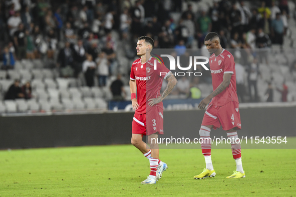 Raul Oprut and Kennedy Boateng during Universitatea Cluj vs. Dinamo Bucuresti at Cluj Arena in Cluj-Napoca, Romania, on September 2, 2024 